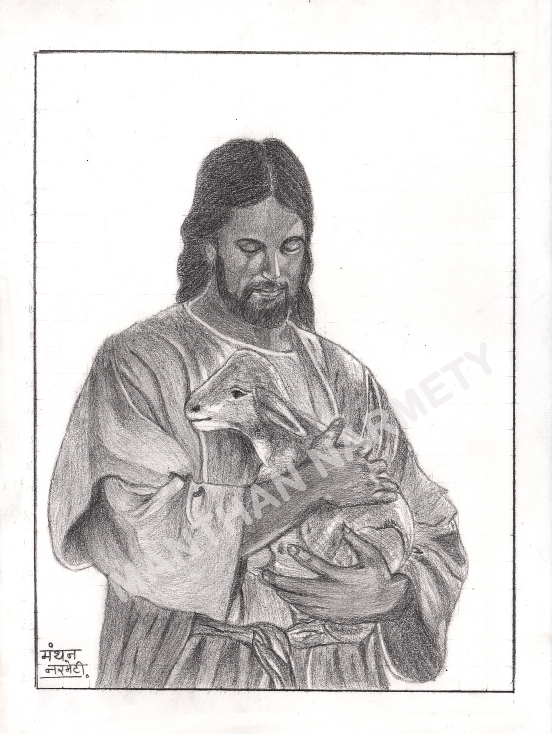 Jesus christ face sketch drawing Royalty Free Vector Image